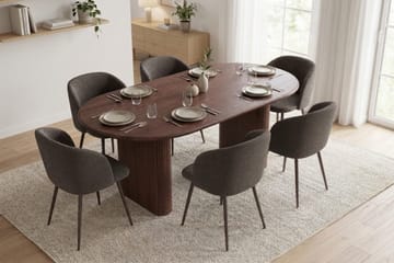 Noira Matgrupp 160-220 cm förlängningsbart med 6 Greya Mastolar - Valnöt - Möbler - Bord & matgrupp - Matgrupp