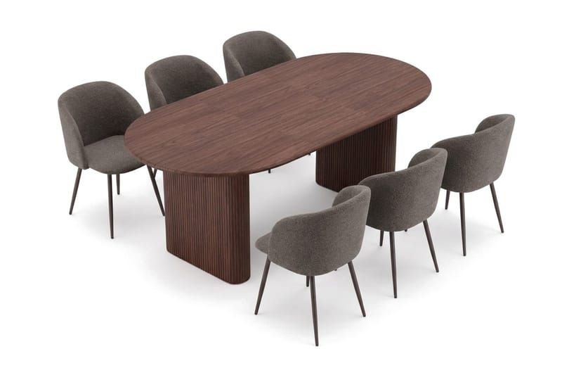 Noira Matgrupp 160-220 cm förlängningsbart med 6 Greya Mastolar - Valnöt - Möbler - Bord & matgrupp - Matgrupp