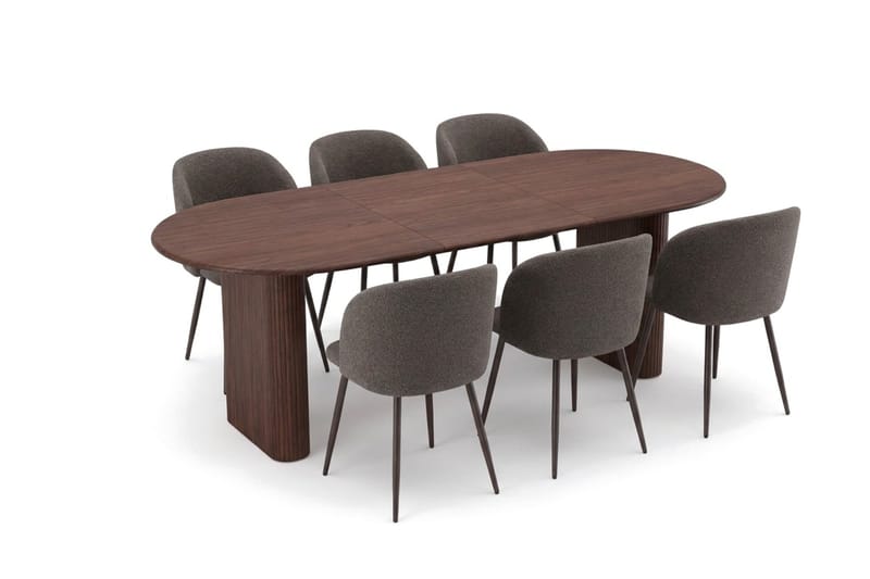 Noira Matgrupp 160-220 cm förlängningsbart med 6 Greya Mastolar - Valnöt - Möbler - Bord & matgrupp - Matgrupp