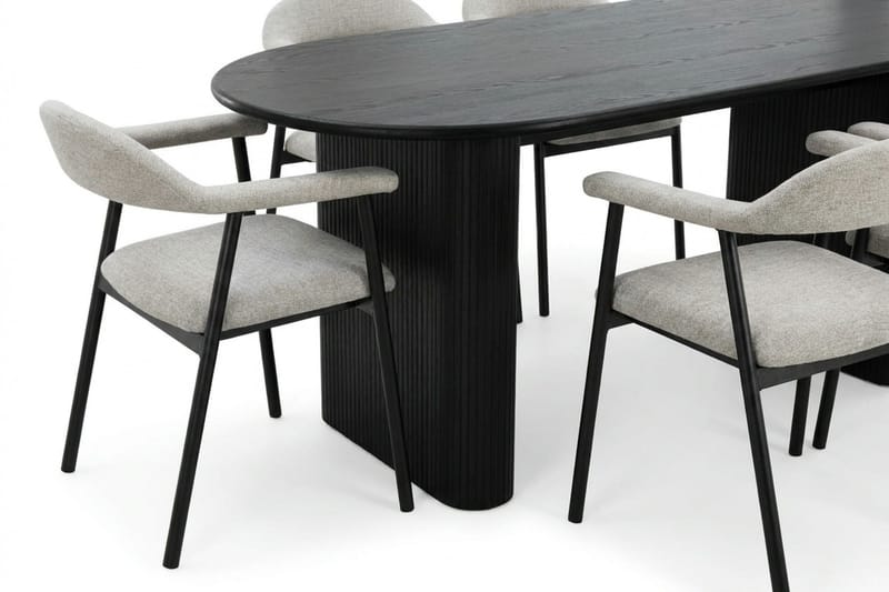 Noira Matgrupp 180 cm rektangulärt i Svart med 6 Ronja Matstolar - Beige/Svart - Möbler - Bord & matgrupp - Matgrupp