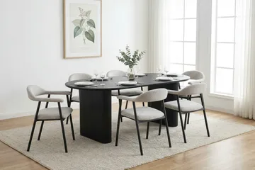 Noira Matgrupp 180 cm rektangulärt i Svart med 6 Ronja Matstolar - Beige/Svart - Möbler - Bord & matgrupp - Matgrupp