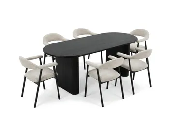 Noira Matgrupp 180 cm rektangulärt i Svart med 6 Ronja Matstolar - Beige/Svart - Möbler - Bord & matgrupp - Matgrupp