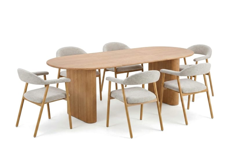 Noira Matgrupp 220-320 cm förlängningsbart i Ek med 6 Ronja Matstolar - Sand/Ek - Möbler - Bord & matgrupp - Matgrupp