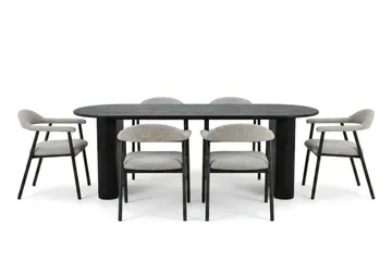 Noira Matgrupp 220-320 cm förlängningsbart i Svart med 6 Ronja Matstolar - Beige/Svart - Möbler - Bord & matgrupp - Matgrupp