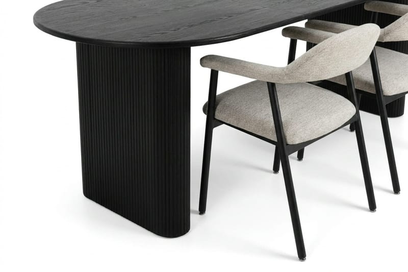 Noira Matgrupp 220-320 cm förlängningsbart i Svart med 6 Ronja Matstolar - Beige/Svart - Möbler - Bord & matgrupp - Matgrupp