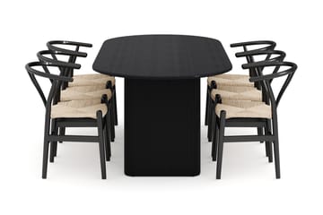 Noira Matgrupp 220 cm Ek med 6 Dastoori Matstol - Svart - Möbler - Bord & matgrupp - Matgrupp