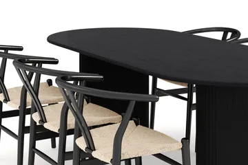 Noira Matgrupp 220 cm Massiv Ek med 6 Dastoori Matstol - 2220067-6,2206123-1 - Svart - Möbler - Bord & matgrupp - Matgrupp