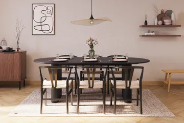 Noira Matgrupp 220 cm Massiv Ek med 6 Dastoori Matstol - 2220067-6,2206123-1 - Svart - Möbler - Bord & matgrupp - Matgrupp