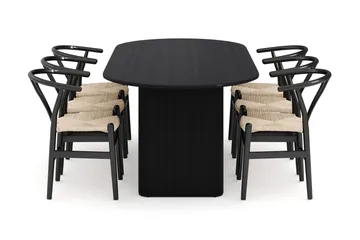 Noira Matgrupp 220 cm Massiv Ek med 6 Dastoori Matstol - 2220067-6,2206123-1 - Svart - Möbler - Bord & matgrupp - Matgrupp