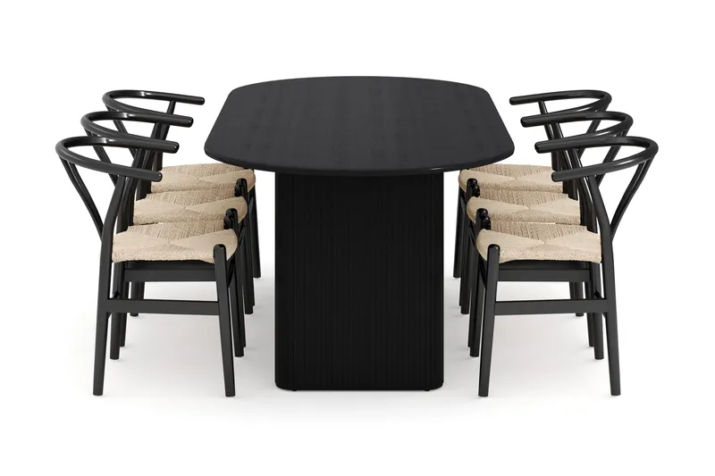 Noira Matgrupp 220 cm Massiv Ek med 6 Dastoori Matstol - 2220067-6,2206123-1 - Svart - Möbler - Bord & matgrupp - Matgrupp