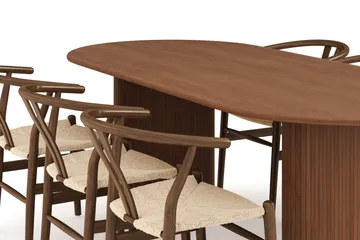 Noira Matgrupp 220 cm Massiv Valnöt med 6 Dastoori Matstol - 2220070-6,2098431-1 - Ribbad / Natur / Mörkbrun / Brunt Trä - Möbler - Bord & matgrupp - Matgrupp