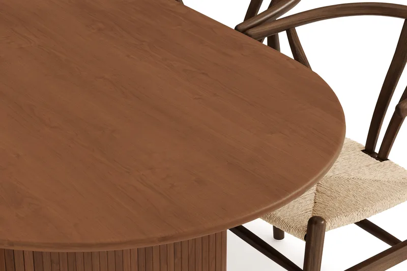 Noira Matgrupp 220 cm Massiv Valnöt med 6 Dastoori Matstolar - Ribbad / Natur / Mörkbrun / Brunt Trä - Möbler - Bord & matgrupp - Matgrupp