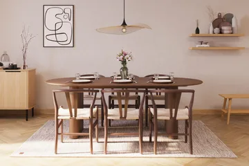 Noira Matgrupp 220 cm Massiv Valnöt med 6 Dastoori Matstolar - Ribbad / Natur / Mörkbrun / Brunt Trä - Möbler - Bord & matgrupp - Matgrupp