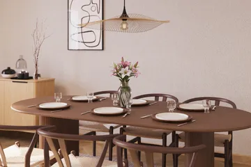 Noira Matgrupp 220 cm Massiv Valnöt med 6 Dastoori Matstolar - Ribbad / Natur / Mörkbrun / Brunt Trä - Möbler - Bord & matgrupp - Matgrupp