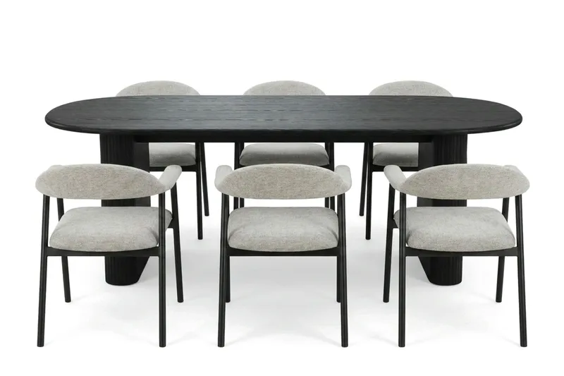 Noira Matgrupp 220 cm rektangulärt i Svart med 6 Ronja Matstolar - Beige/Svart - Möbler - Bord & matgrupp - Matgrupp