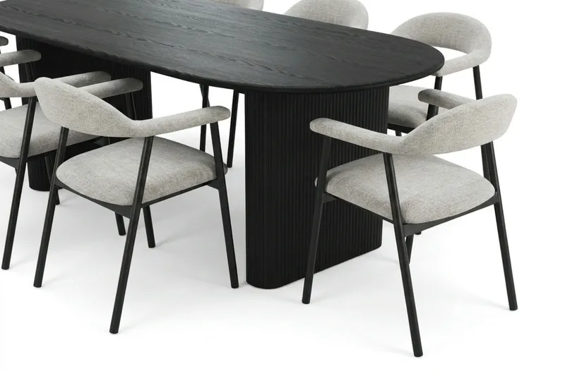 Noira Matgrupp 220 cm rektangulärt i Svart med 6 Ronja Matstolar - Beige/Svart - Möbler - Bord & matgrupp - Matgrupp