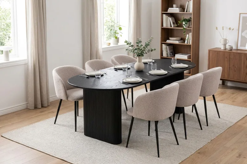 Noira Matgrupp 220 cm rektangulärt med 6 Greya Mastolar - Svartlaserad ek - Möbler - Bord & matgrupp - Matgrupp