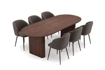 Noira Matgrupp 220 cm rektangulärt med 6 Greya Mastolar - Valnöt - Möbler - Bord & matgrupp - Matgrupp