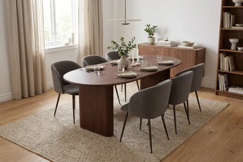 Noira Matgrupp 220 cm rektangulärt med 6 Greya Mastolar - Valnöt - Möbler - Bord & matgrupp - Matgrupp