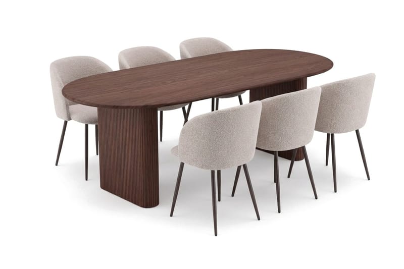 Noira Matgrupp 220 cm rektangulärt med 6 Greya Mastolar - Valnöt - Möbler - Bord & matgrupp - Matgrupp