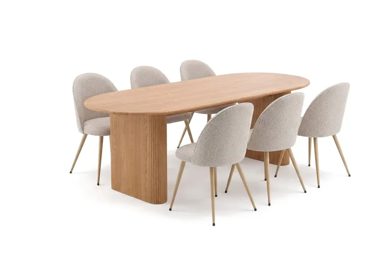Noira Matgrupp 220 cm rektangulärt med 6 Nibe Plus Mastolar - Ek - Möbler - Bord & matgrupp - Matgrupp