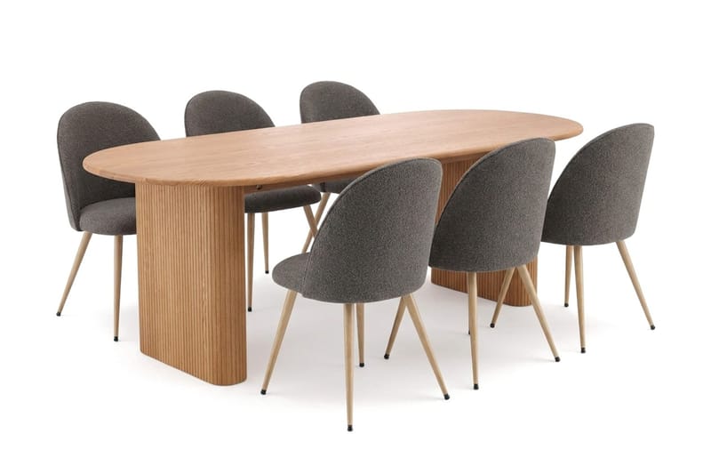 Noira Matgrupp 220 cm rektangulärt med 6 Nibe Plus Mastolar - Ek - Möbler - Bord & matgrupp - Matgrupp