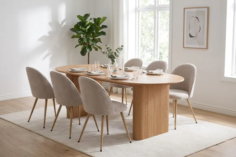 Noira Matgrupp 220 cm rektangulärt med 6 Nibe Plus Mastolar - Ek - Möbler - Bord & matgrupp - Matgrupp
