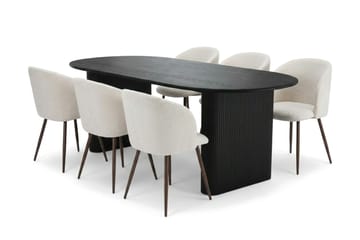 Noira Matgrupp förlängningsbart 160-220 cm Svart med 6 Greya Matstolar - Svart - Möbler - Bord & matgrupp - Matgrupp