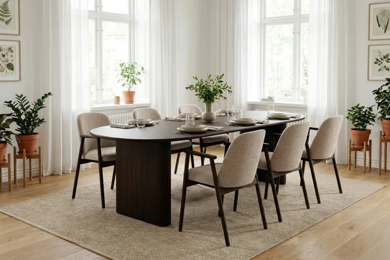 Noira Matgrupp förlängningsbart 220-320 cm Rökt Ek med 6 Reciclar Matstolar - Rökt ek - Möbler - Bord & matgrupp - Matgrupp