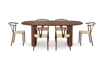 Noira Matgrupp förlängningsbart 220-320 cm Valnöt med 6 Elysia Matstolar - Valnöt - Möbler - Bord & matgrupp - Matgrupp