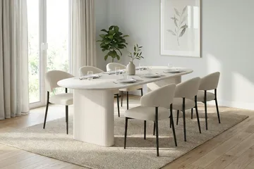 Noira Matgrupp förlängningsbart 220-320 cm Vitlaserad med 8 Sawako Matstolar - Vitlaserad - Möbler - Bord & matgrupp - Matgrupp
