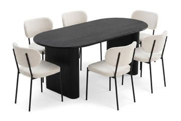 Noira Matgrupp rektangulärt 180 cm Svart med 6 Gemmiano Matstolar - Svart - Möbler - Bord & matgrupp - Matgrupp