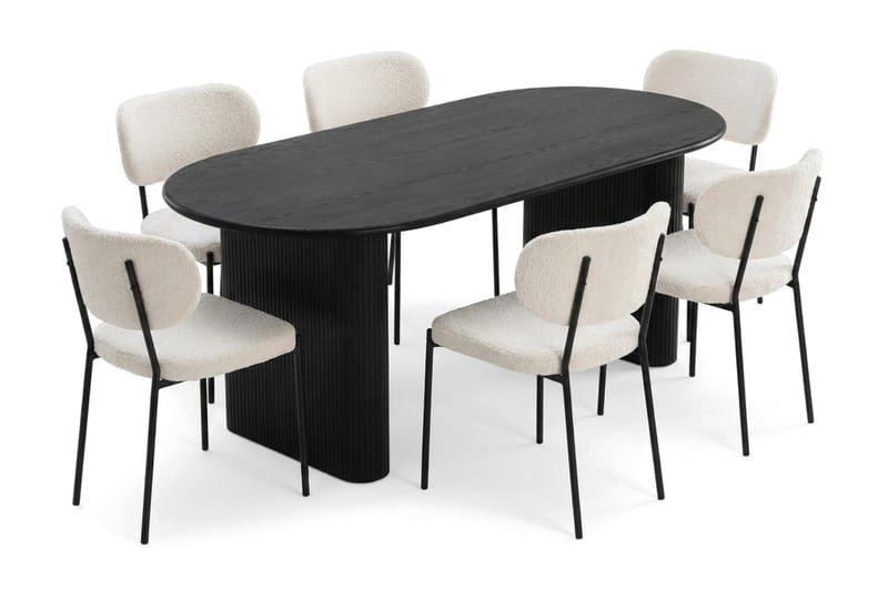 Noira Matgrupp rektangulärt 180 cm Svart med 6 Gemmiano Matstolar - Svart - Möbler - Bord & matgrupp - Matgrupp