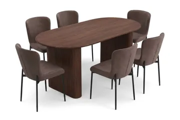 Noira Matgrupp rektangulärt 180 cm Valnöt med 6 Elsie Matstolar - Valnöt/Brun - Möbler - Bord & matgrupp - Matgrupp