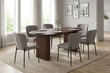 Noira Matgrupp rektangulärt 180 cm Valnöt med 6 Elsie Matstolar - Valnöt/Ljusgrå - Möbler - Bord & matgrupp - Matgrupp