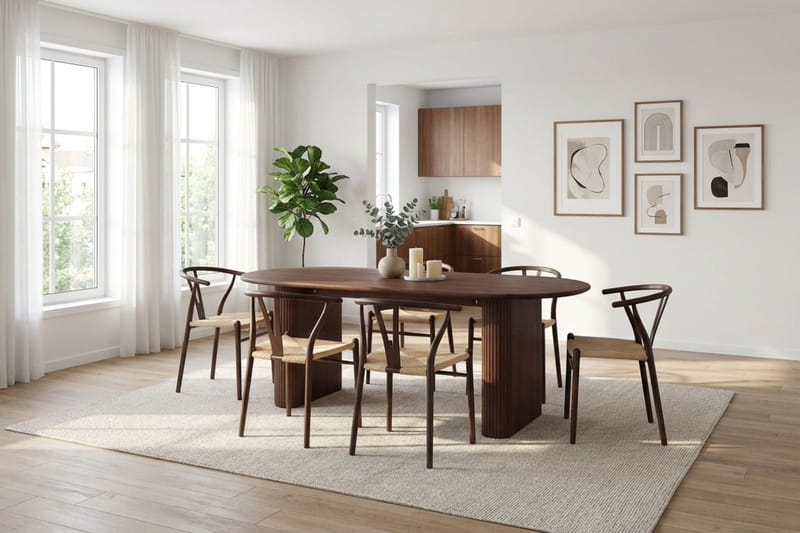 Noira Matgrupp rektangulärt 180 cm Valnöt med 6 Elysia Matstolar - Valnöt - Möbler - Bord & matgrupp - Matgrupp