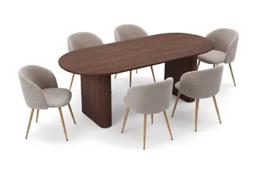 Noira Matgrupp rektangulärt 180 cm Valnöt med 6 Greya Matstolar - Valnöt - Möbler - Bord & matgrupp - Matgrupp