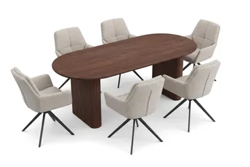 Noira Matgrupp rektangulärt 180 cm Valnöt med 6 Torsby Matstolar - Valnöt - Möbler - Bord & matgrupp - Matgrupp