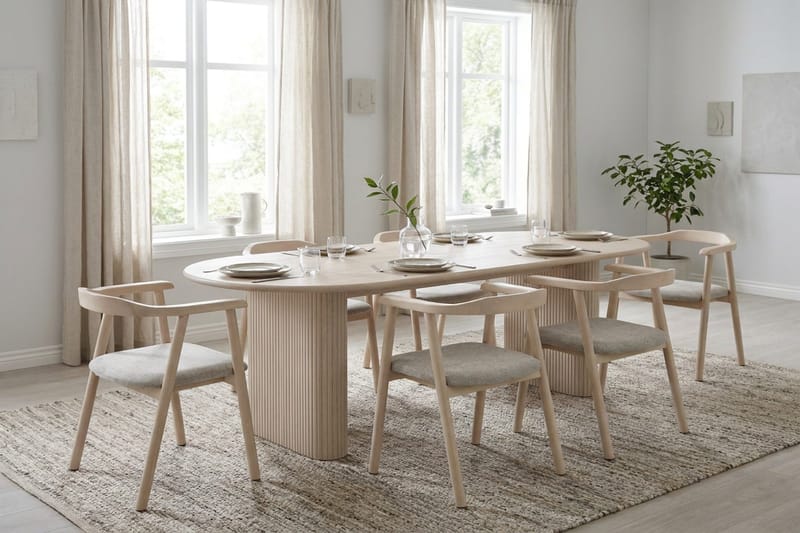 Noira Matgrupp rektangulärt 180 cm Vitlaserad med 6 Jolie Matstolar - Möbler - Bord & matgrupp - Matgrupp