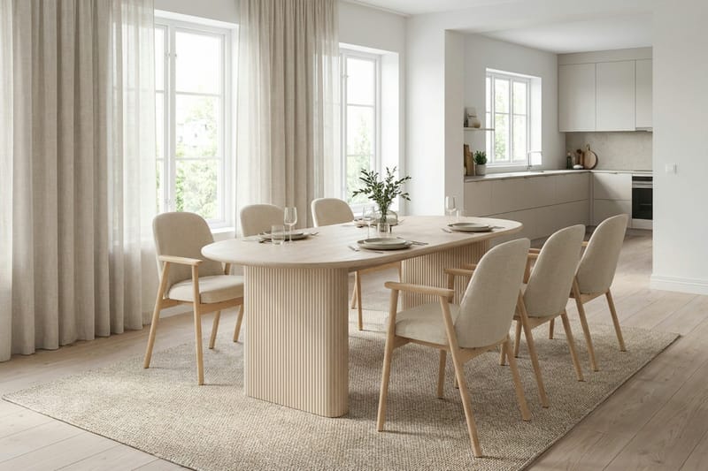 Noira Matgrupp rektangulärt 180 cm Vitlaserad med 6 Reciclar Matstolar - Vitlaserad - Möbler - Bord & matgrupp - Matgrupp