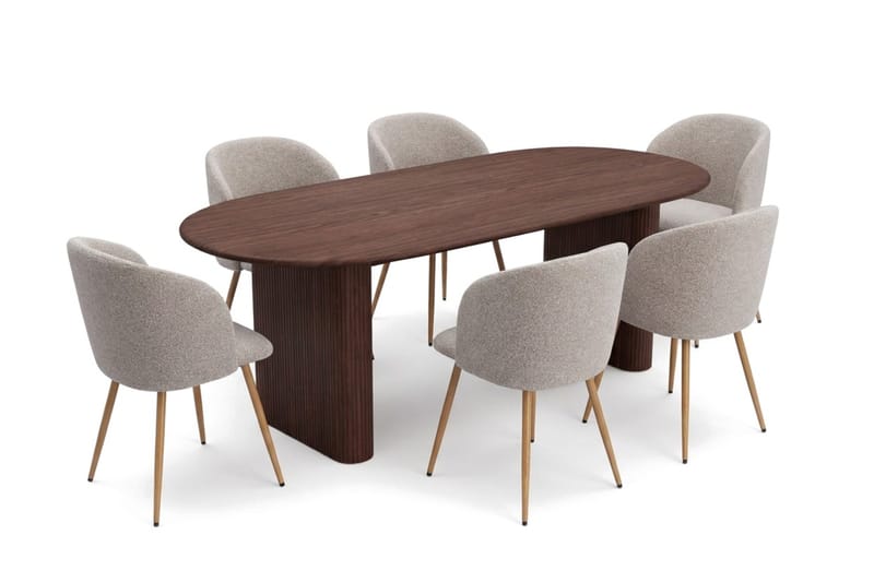 Noira Matgrupp rektangulärt 220 cm med 6 Greya Matstolar - Valnöt - Möbler - Bord & matgrupp - Matgrupp