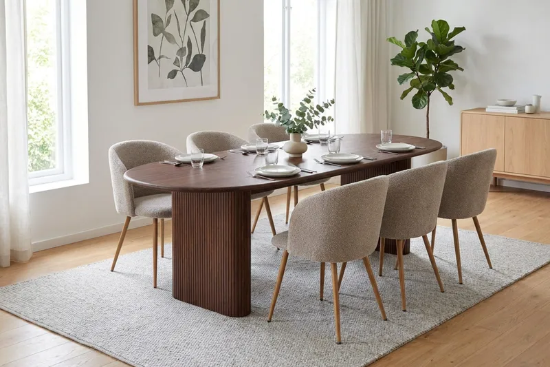 Noira Matgrupp rektangulärt 220 cm med 6 Greya Matstolar - Valnöt - Möbler - Bord & matgrupp - Matgrupp