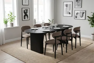 Noira Matgrupp rektangulärt 220 cm Svart med 6 Molly Matstolar - Svart - Möbler - Bord & matgrupp - Matgrupp