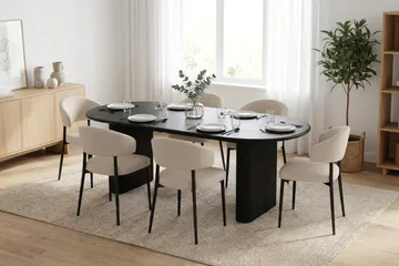 Noira Matgrupp rektangulärt 220 cm Svart med 6 Sawako Matstolar - Svartlaserad ek - Möbler - Bord & matgrupp - Matgrupp