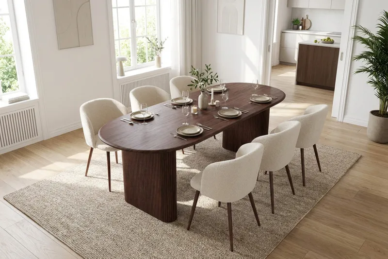 Noira Matgrupp rektangulärt 220 cm Valnöt med 6 Greya Matstolar - Valnöt/Vit - M öbler - Bord & matgrupp - Matgrupp