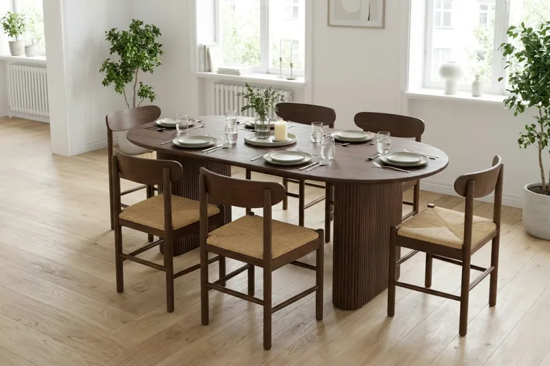 Noira Matgrupp rektangulärt 220 cm Valnöt med 6 Malte Matstolar - Möbler - Bord & matgrupp - Matgrupp