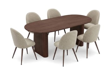 Noira Matgrupp rektangulärt 220 cm Valnöt med 6 Nibe Plus Matstolar - Valnöt - Möbler - Bord & matgrupp - Matgrupp