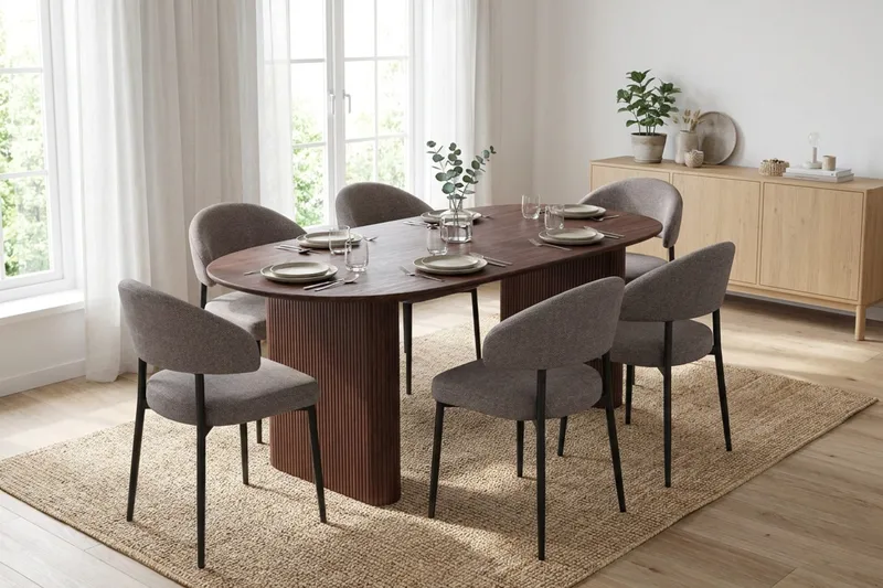 Noira Matgrupp rektangulärt 220 cm Valnöt med 6 Sawako Matstolar - Valnöt - Möbler - Bord & matgrupp - Matgrupp