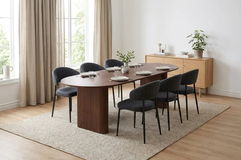 Noira Matgrupp rektangulärt 220 cm Valnöt med 6 Sawako Matstolar - Valnöt - Möbler - Bord & matgrupp - Matgrupp