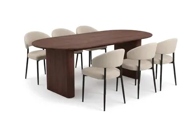 Noira Matgrupp rektangulärt 220 cm Valnöt med 6 Sawako Matstolar - Valnöt - Möbler - Bord & matgrupp - Matgrupp
